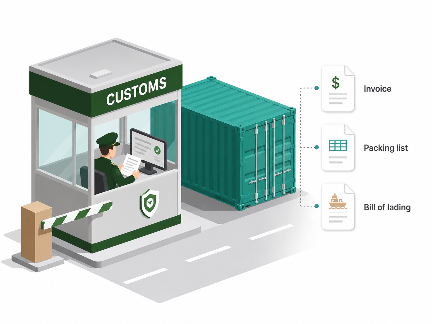 Customs officer reviewing shipment documents at a port