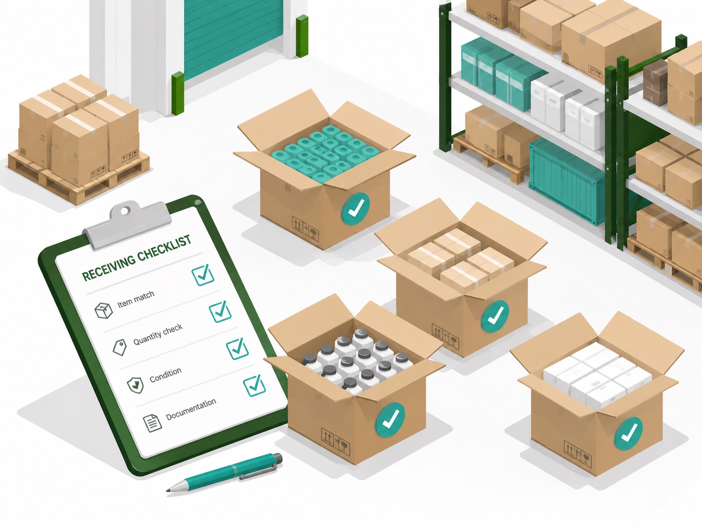 Inspecting and counting received goods in a warehouse